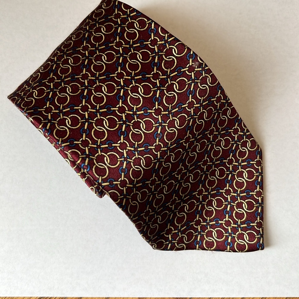 Luca Franzini 100% silk‎ tie maroon blue cream colored tie business office